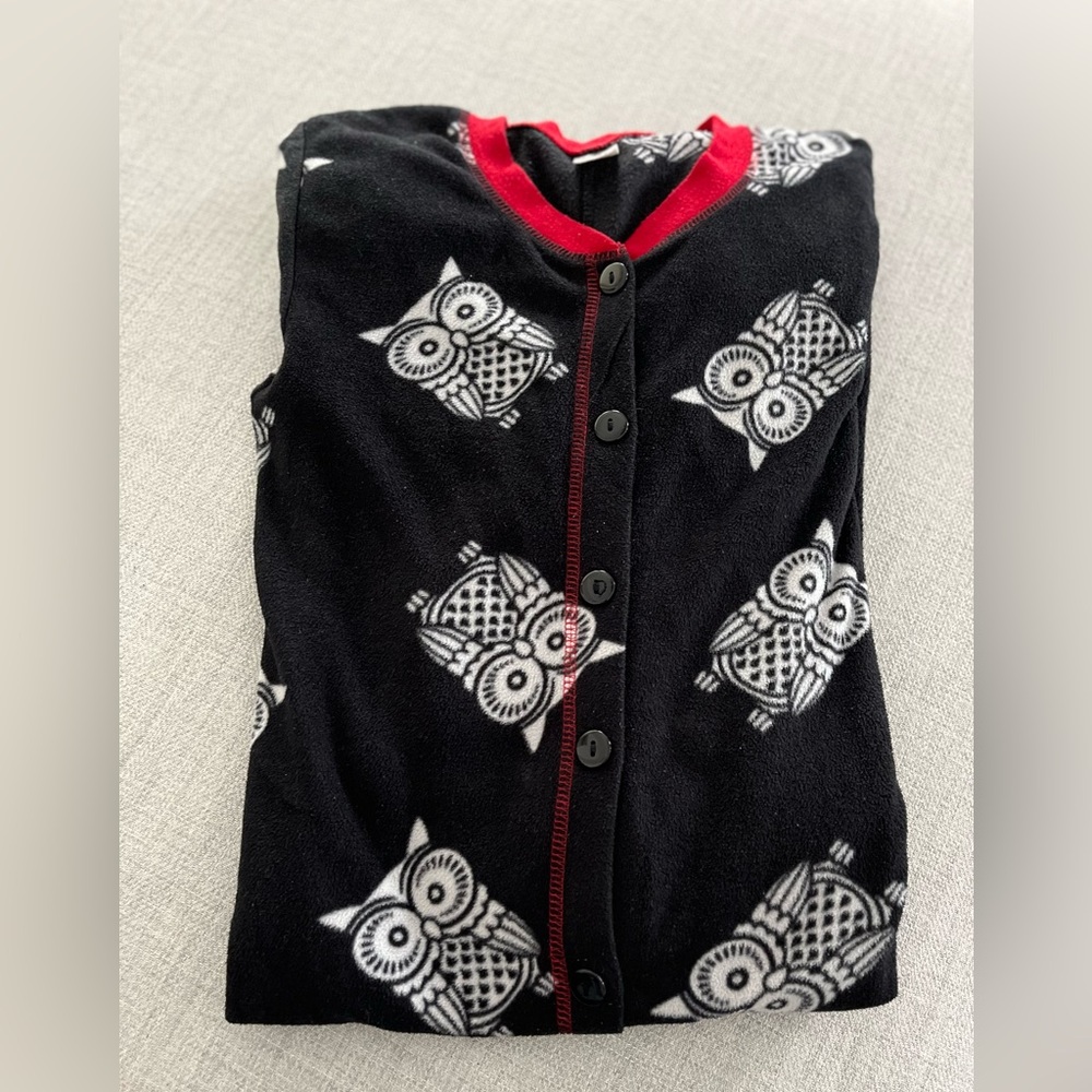 Black and Red Owl Print One Piece Pajama Footies